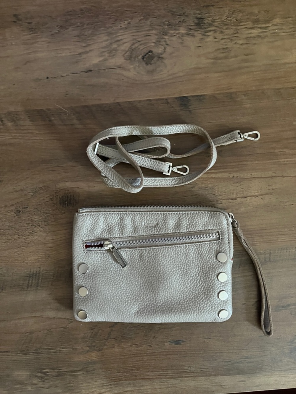 Women's Cream Crossbody Wristlet Bag with Stud Accents with detachable strap